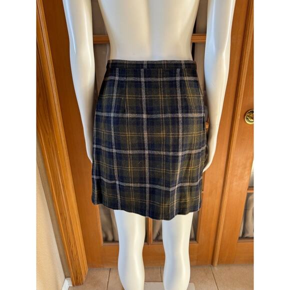 Vintage Y2K Blue Green Plaid Wool Blend Sz 6 Mini Skirt Wrap Old Navy - Picture 3 of 8